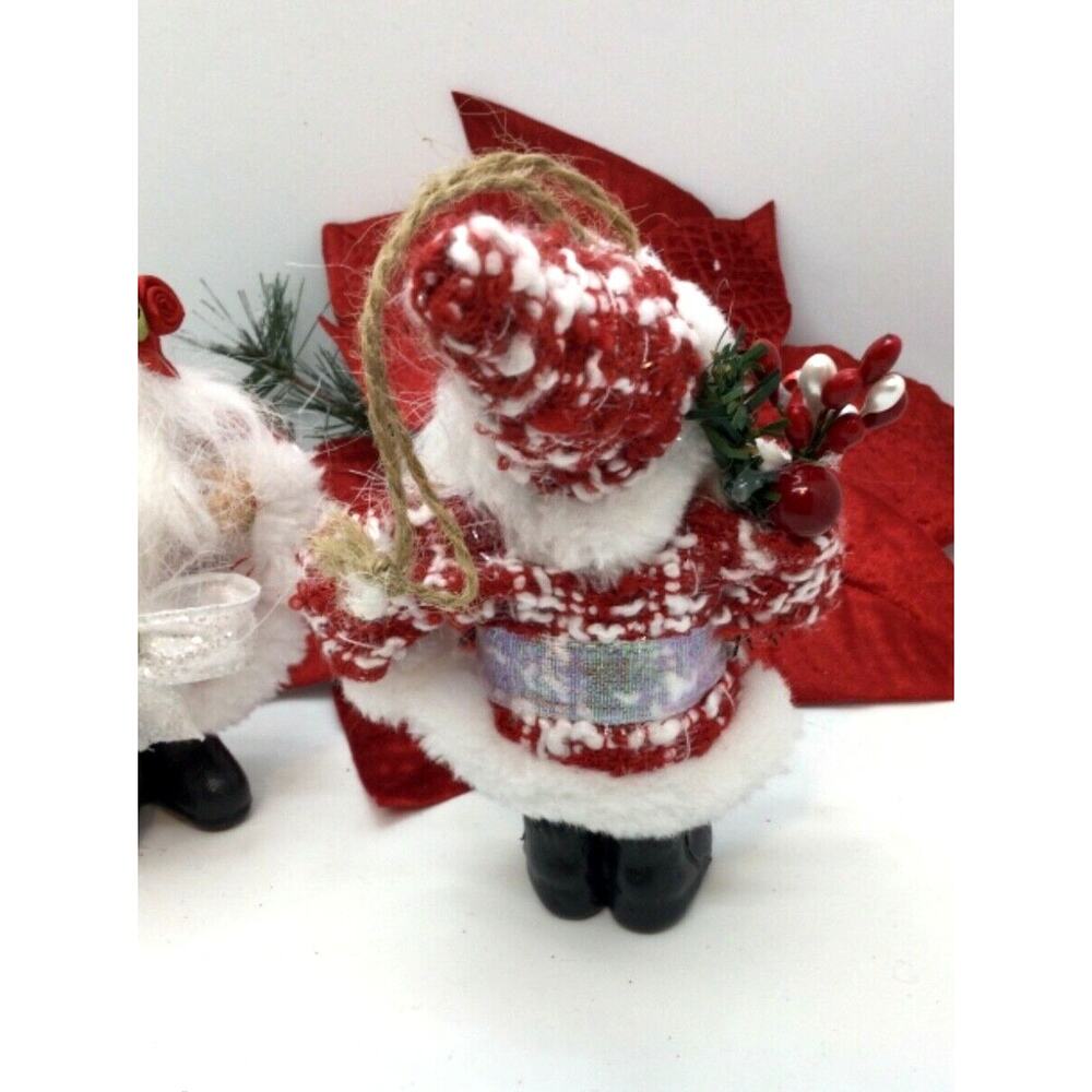 Santa Claus Christmas Ornament Red & White Plaid Hand Decorated - Picture 5 of 7